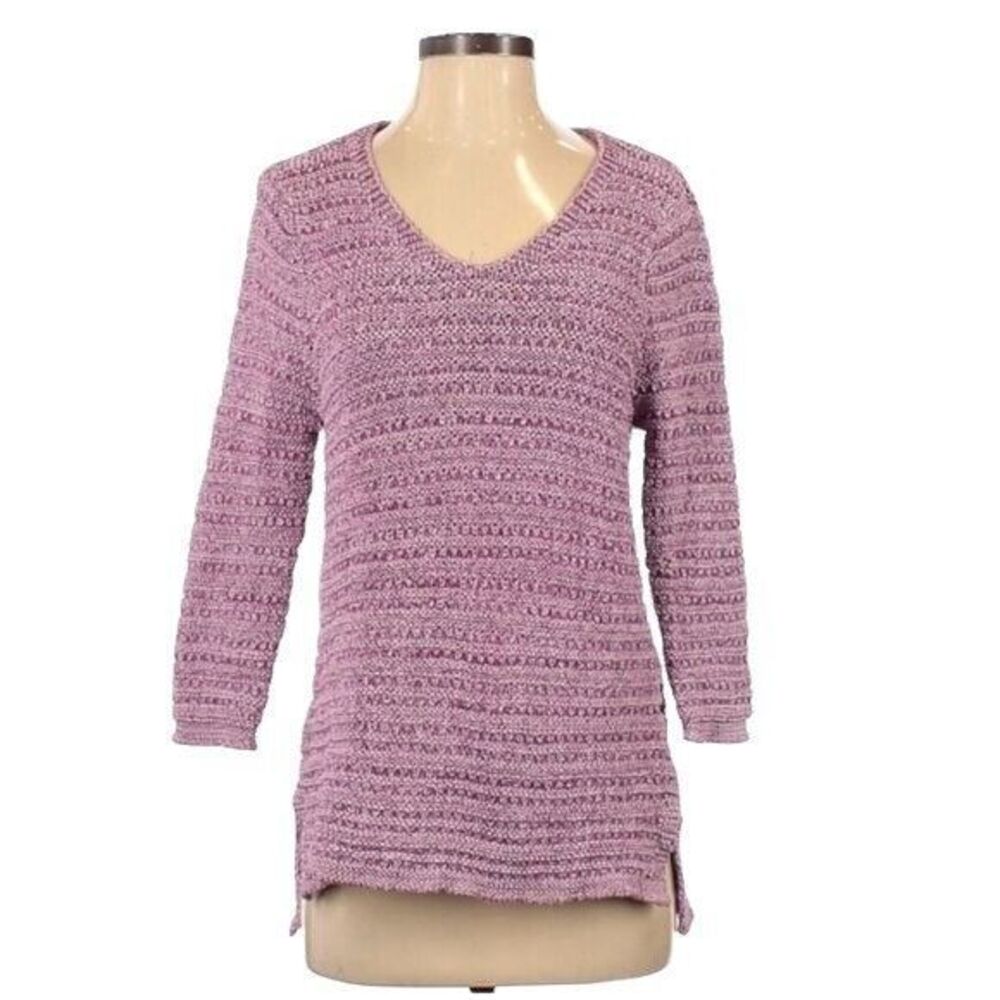 Dana Buchman Shirt Womens Medium Marled Knit Pullover V-Neck Blouse Preppy Coast